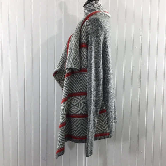 American Eagle Cardigan Sweater Gray Red Aztec Striped‎ - Picture 4 of 11